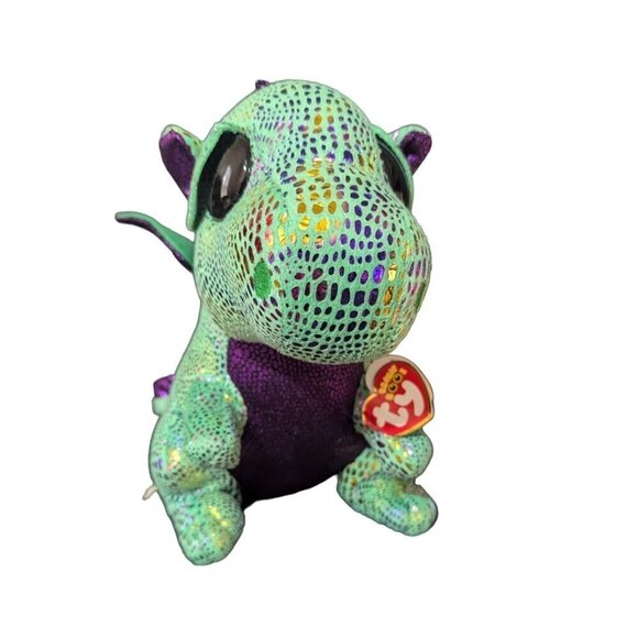 Ty Beanie Boo Cinder the Dragon Plush Toy - Green & Purple10" - Picture 4 of 9